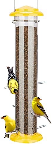 Kingsyard Metal Finch Feeder for Thistle/Nyjer Seed, Tube Bird Feeders for Outdoors Hanging, 2 lbs Large Capacity, Easy to Refill & Clean, Yellow