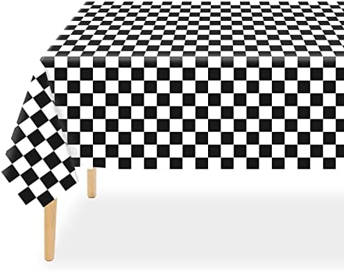 QIKSION Checkered Tablecloth Disposable 6 Pack, 54 x 108 Inch Black and White Checkered Flag Table Cloth for Rectangle Tables, Plastic Table Cover