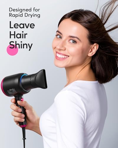 Wavytalk Hair Dryer with Diffuser, Blown Away Ionic Hair Dryer for Curly Hair with Comb, 1875W Fast Drying Blow Dryer with Ceramic Technology, 3 Attachments for All Hair Types, Light and Quiet, Black