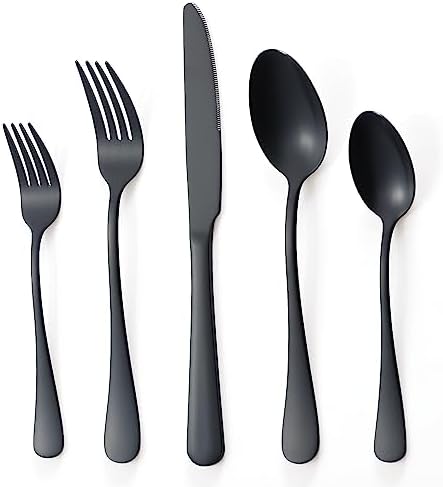 Briout Matte Black Silverware Set, Stainless Steel Cutlery Set Service for 4, Black Flatware Utensil Set Include Fork Knife Spoon for Kitchen Home Restaurant, Premium Tableware
