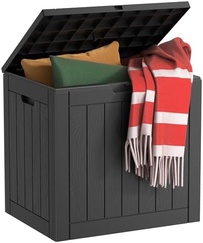 30 Gallon Resin Deck Box Waterproof, UV Resistant Outdoor Storage Box for Delivery, Patio, Garden,and Porch,Striped Black