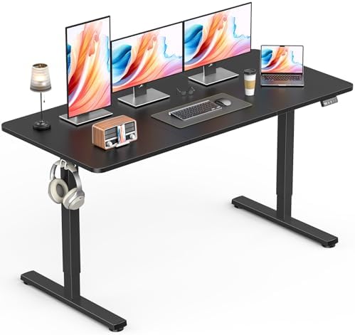 Standing Desk, Height Adjustable Electric Stand up Desk, 55 x 24 Inches Sit Stand Home Office Desk with Splice Board, Black Frame/Black Top