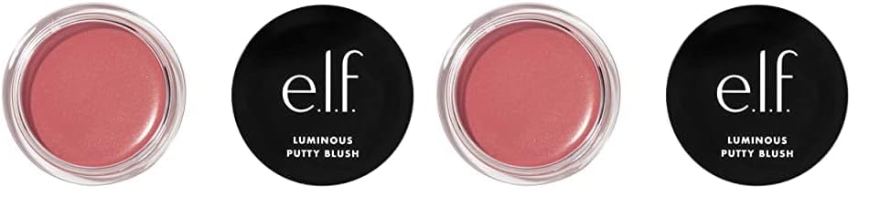 e.l.f. Luminous Putty Blush, Putty-to-Powder, Buildable Blush With A Subtle Shimmer Finish, Highly Pigmented & Creamy, Vegan & Cruelty-Free, Bermuda (Pack of 2)
