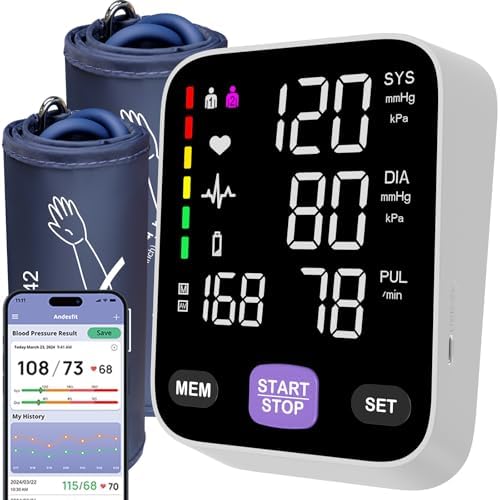Bluetooth Accurate Blood Pressure Monitors for Home use with 17" Large and 21" Extra Large bp Cuff 6 inches Color LED Screen USB Automatic Arm Type XL Blood Pressure Machine Apple Health Free APP