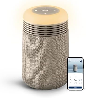 BLUEAIR Purifier for Bedroom - Mini Restful - Sunrise Clock with HEPASilent Filtration and Wake Up Light - Cleans Air and Supports Circadian Rhythm - USB-C and App Connectivity