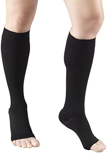 Truform 30-40 mmHg Compression Stockings for Men and Women, Knee High Length, Open Toe, Black, Large