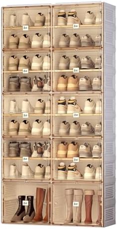 ANTBOX Portable Shoe Rack Organizer for Closet Entryway, Stackable Sneaker Storage Shoe Cabinet with Magnetic Clear Door, Large Plastic Storage containers Bins with Lids 9 Tiers 36 Pairs