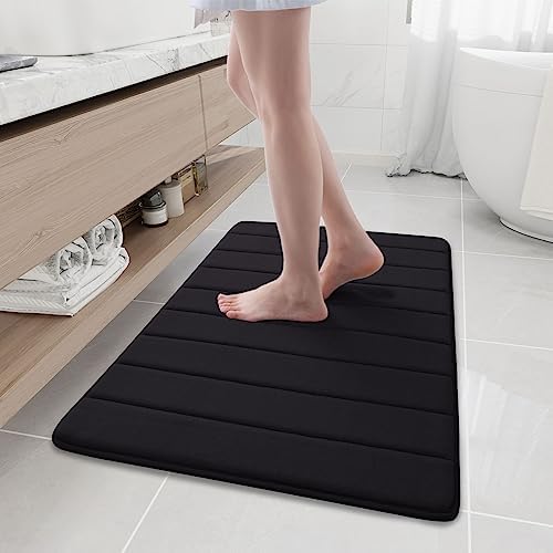 Buganda Memory Foam Bath Mat, 35.4" x 24", Ultra Soft and Non-Slip Bathroom Rugs, Water Absorbent and Machine Washable Bath Rug Runner for Bathroom, Shower, and Tub, Black