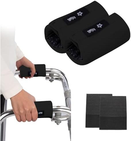 Universal Walker Hand Grip Padded Covers Non-Slip Cushion Foam for Folding Wheelchair Rollator Crutch Handle Pads 2-Pack Black