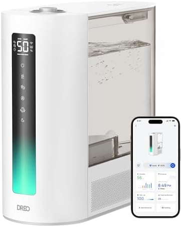 Dreo 6L Humidifiers for Bedroom, Smart Warm & Cool Mist for Large Room, 60Hr Quiet Runtime for Baby, Plant, Humidity Sensor, Indicator Light, 12H Timer, Google/Alexa, White