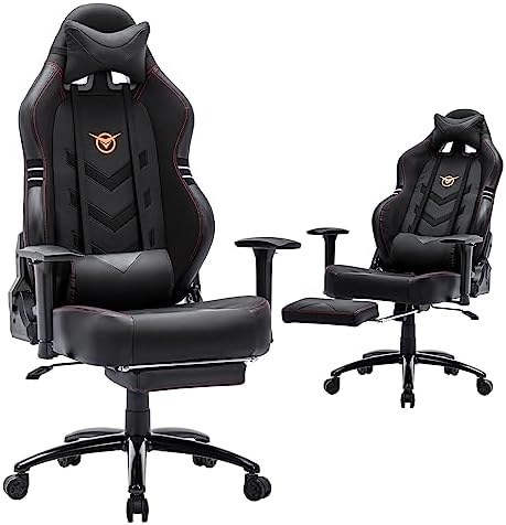 Big and Tall Gaming Chair with Footrest 350lbs-Racing Style Computer Gamer Chair, Ergonomic High Back PC Chair with Wide Seat, Reclining Back, 3D Armrest, Headrest and Lumbar Support for Adult-Black
