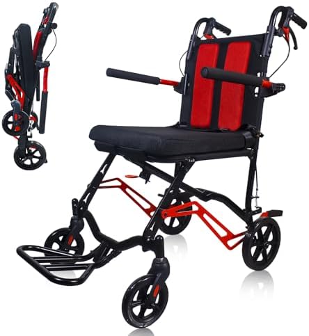 19 lbs Travel Wheelchair Lightweight Foldable – Aluminum Transport Wheelchair for Adults, Portable Manual Wheelchair, Ideal for Seniors & Travel