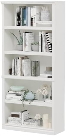 70-Inch Tall White Bookcase, 5 Tiers Shelves Open Storage Bookshelf, 33 in Wide Anti Tipping Indoor Furniture, Book Cases for Home Library Office Bedroom School