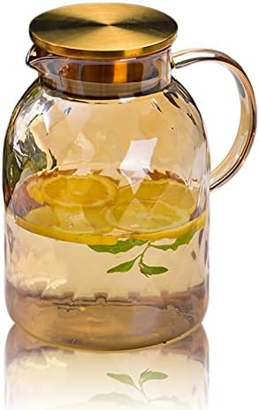 64 oz Amber Glass Pitcher with Lid and Spout Borosilicate Water Pitcher Bedside Water Carafe Vintage Glass Jug for Juice Coffee Iced Tea Hot Cold Beverage Lemonade Fridge 1.8L