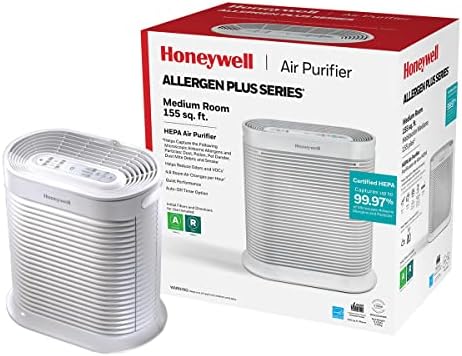 Honeywell AllergenPlus HEPA Air Purifier, Airborne Allergen Reducer for Medium Rooms, Reduces Allergens, Smoke, Wildfire Smoke, Pollen, Pet Dander and More, White, HPA104