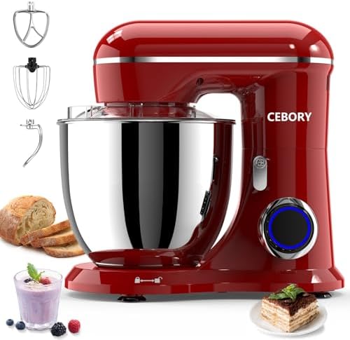 3-IN-1 Electric Stand Mixer, 6.5QT Bowl 660W 10-Speed Kitchen Mixer, Household Food Mixers include Dough Hook, Beater and Whisk, Bread Cake Mixer for Baking and Most Home Cooks, Red