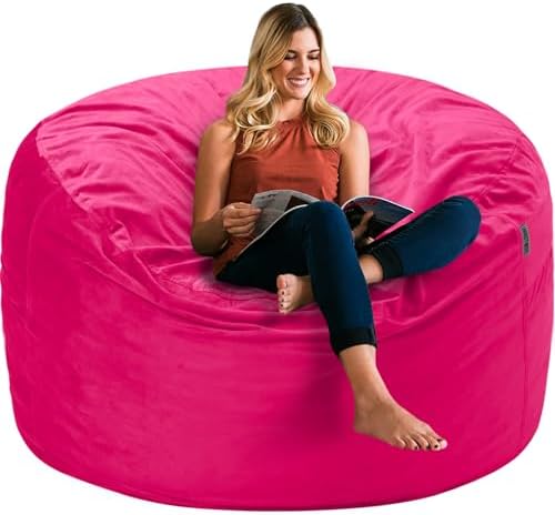 HABUTWAY Bean Bag Chair 3Ft Luxurious Velvet Ultra Soft Fur with High Rebound Memory Foam Bean Bag Chairs for Adults Plush Lazy Sofa with Fluffy Removable Sponge 3' (Pink)