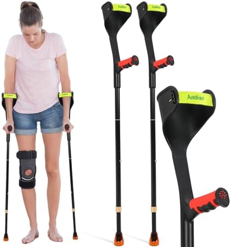 Forearm Crutches Pair, Folding Forearm Crutches Lightweight Adjustable，with Rubber Handles, Comfortable Grip and Wear-Resistant, Non-Slip Forearm Crutches for Heavy Duty (Red)