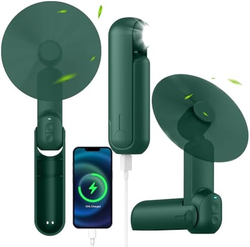 4 IN 1 Portable Mini Handheld Fan,Personal Foldable Cooling Travel Fan, Pocket Hand Fan for Face Lash,Desk Fan,Flashlight,Summer Concerts Camping, Birthday Gifts for Women Mom (Dark green)