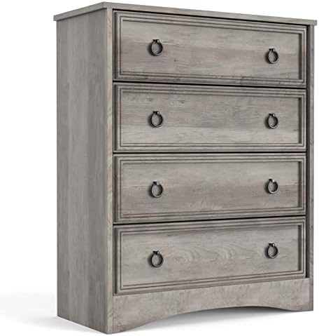 LGHM Modern 4 Drawer Dresser, Dressers for Bedroom, Tall Chest of Drawers Closet Organizers and Storage for Clothes - Easy Pull Handle, Textured Border 5.5" Deep Drawers for Bedroom, Living Room, Gray