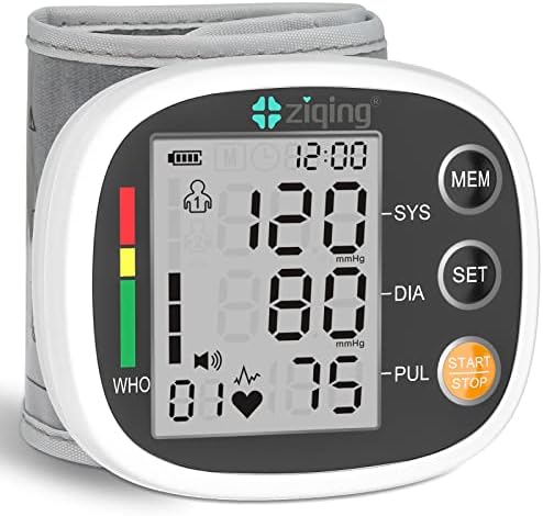 Wrist Blood Pressure Monitor for Home Use, Rechargeable Bp Machine Automatic Digital BP Monitor with Voice Broadcast, Large LCD Display, 2×99 Memory BP Cuff 5~7.7in, Black