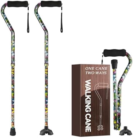 Walking Cane for Women & Men, Folding Cane Lightweight with Offset Handle, Adjustable Walking Stick for Seniors Mobility Balance, Small Base, 32-37" Flower