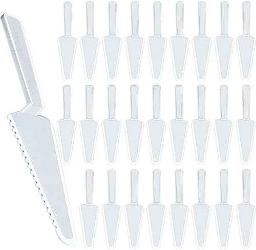 TINSKY 50Pcs Plastic Disposable Cake Cutter 9.1Inch Wedding Pie Server Plastic Spatula Cake Server Cutting Knives Pie Pizza Pastry Slicer Serving Utensils (Clear)