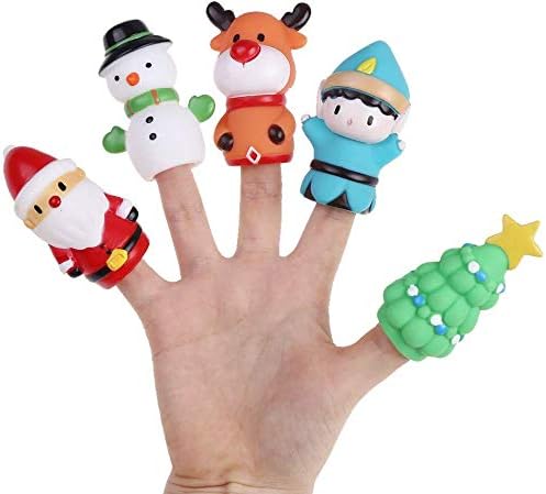 5 Pieces Christmas Finger Puppets Toys for Kids Elk Santa Claus Snowman Christmas Tree Character Party Favors Goodie Bag Fillers