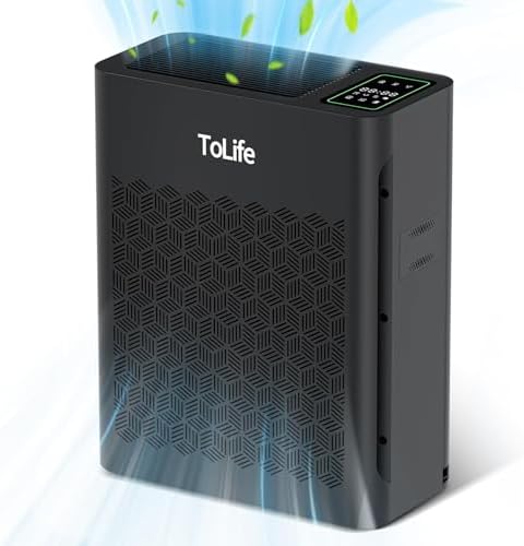 ToLife Air Purifiers for Home Large Room Up to 1295 Ft² with PM 2.5 Display Air Quality Sensor, Auto Mode, Timer, HEPA Air Purifier for Bedroom Filters Smoke, Pollen, Pet Dander, Allergies, Black