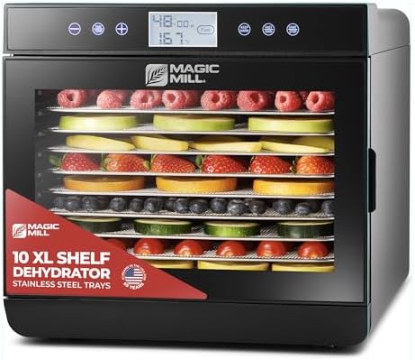 Magic Mill Premium Food Dehydrator Machine (10 Extra-Large Stainless Steel Trays) 700W Dryer for Beef Jerky, Fruits, Vegetables, Dog Treats, 48 Hour Digital Timer - 95°-167° Temperature Control