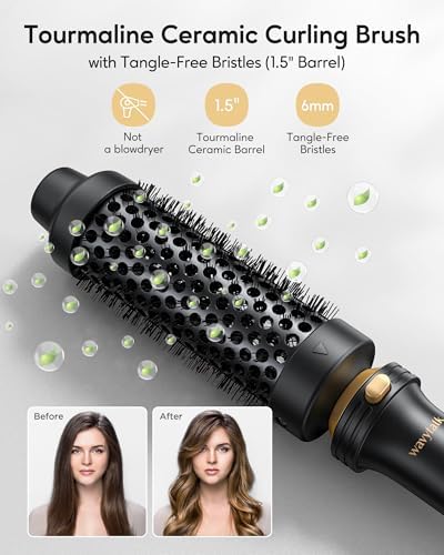 Wavytalk Thermal Brush, Heated Round Brush, 1 1/2 inch Thermal Brush Blowout Look with Detachable Brush Head, Thermal Round Brush Dual Voltage for Travel, Black