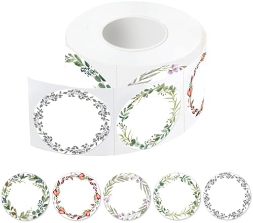 400Pcs Canning jar Labels,2 inch White Mason jar Labels,Christmas Gift Labels Tags Stickers,5 Design of Floral Wreath,Spice Labels Stickers for Storage Organizing Tags Envelop Seal
