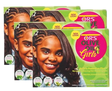 ORS Olive Oil Girls Built in Protection Plus No Lye Conditioning Hair Relaxer System (Pack of 4)
