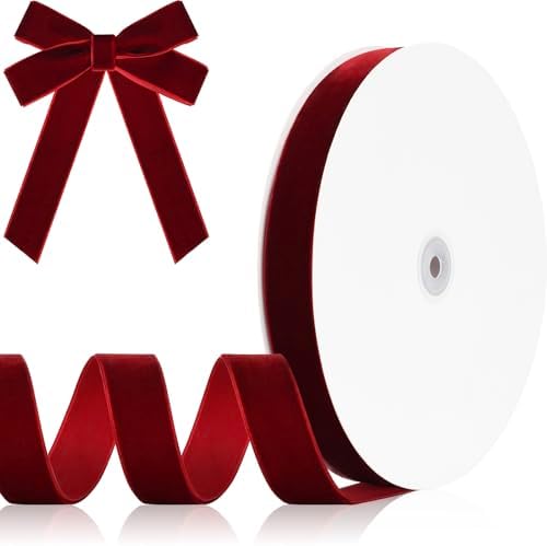 Burgundy Velvet Ribbon 1'' 30 Yards Velvet Fabric Ribbon for Christmas Tree Gift Wrapping Flower Bouquet Choker Wreath Ornaments Hair Bows Crafts