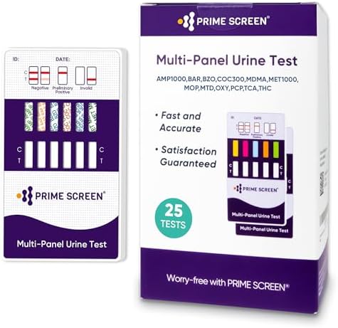 Prime Screen 12 Panel Multi Drug Urine Drug Test Card (AMP,BAR,BZO,COC,mAMP,MDMA,MOP/OPI 300,MTD,OXY,PCP,TCA,THC) - WDOA-7125 [25 Pack]