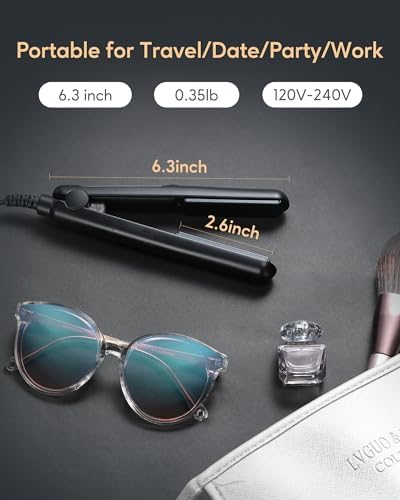 Wavytalk Mini Flat Iron 0.7 Inch Ceramic Mini Hair Straightener, Small Flat Irons for Short Hair, Curls Bangs, Dual Voltage for Travel