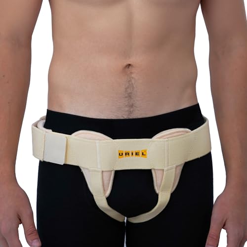 URIEL Double Sided Hernia Belts for Men - Inguinal Hernia Belt for Men, Pre and Post Surgery Truss, Size Medium, Cream (35.3-39.5 Inches)