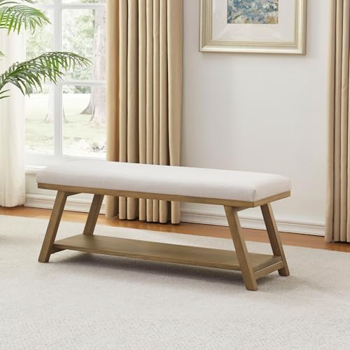 45" Entryway Bench Upholstered Storage Bench for Bedroom Shoe Rack Bench for Living Room, Hallway, Mudroom, Balcony, Sturdy Indoor Bench Seat Holds Up to 300 lbs (Beige)