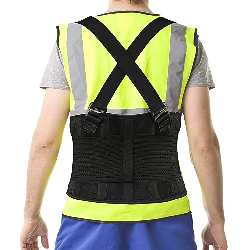 Back Brace for Lower Back Pain Relief - Back Support Belt for Women and Men,Adjustable Removable Suspender Straps,Lower Back Belt for Heavy Lifting Work,Moving and Warehouse Jobs XL/2XL(37"-45")