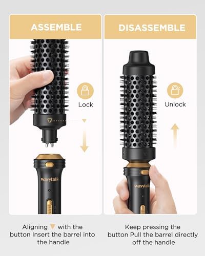 Wavytalk Thermal Brush, Heated Round Brush, 1 1/2 inch Thermal Brush Blowout Look with Detachable Brush Head, Thermal Round Brush Dual Voltage for Travel, Black