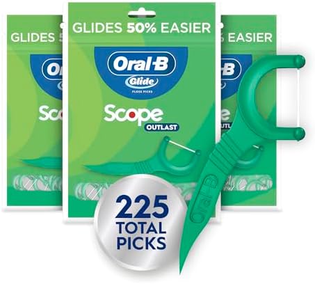 Oral-B Glide Mint Dental Floss Picks with Long Lasting Scope Flavor, 3 Pack of 75 Picks (225 Total)