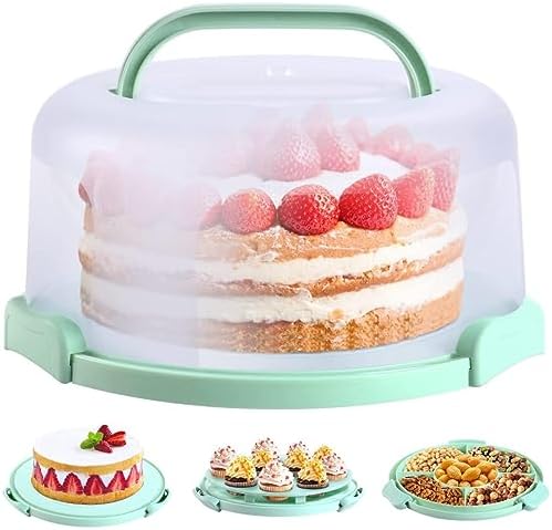 Ohuhu Cake Carrier with Lid and Handle, BPA-Free Cake Containers Cake Holder for 10 inch Cake with 2 Handles Cupcake Carrier - Plastic Cover Two Sided Base for Transport Pies Nuts Fruit Perfect Gifts