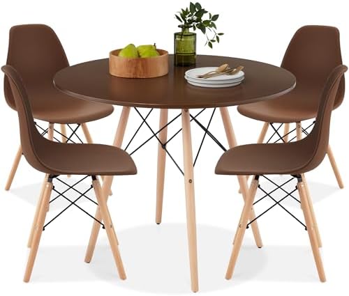 Best Choice Products 5-Piece Dining Set, Compact Mid-Century Modern Table & Chair Set for Home, Apartment w/ 4 Chairs, Plastic Seats, Wooden Legs, Metal Frame - Brown/Oak