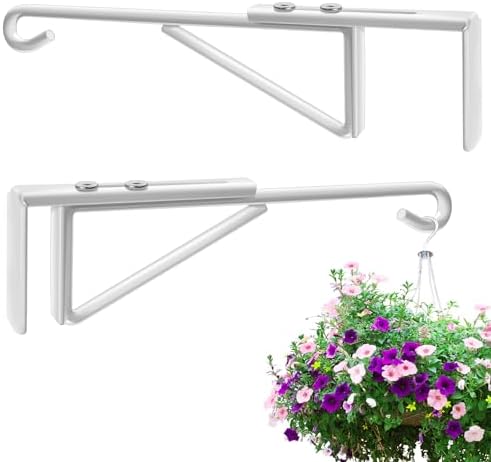 Adjustable Vinyl Fence Hooks Fit Fence Widths 0.8-3 Inch, Heavy Duty Vinyl Fence Plant Hangers for Hanging Plants Bird Feeders,Lights,Basket Over the Fence Hangers for Hanging Plant Outdoor- 2Pack