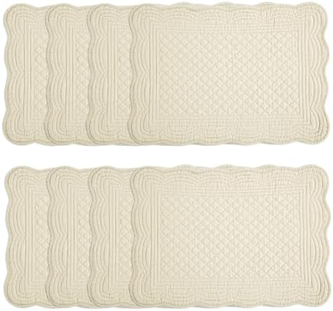 HOMBYS Quilted Placemats Set of 8 Washable-Rectangular Placemats for Kitchen Table-100% Cotton Fabric Rectangular Table Mats-Cotton, (Flax)
