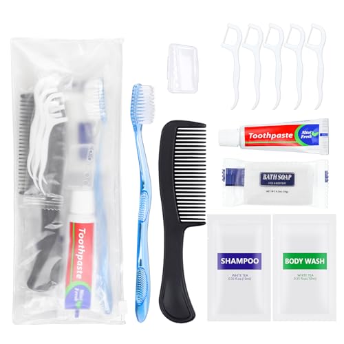 50 Sets Bulk Hygiene Kits for Homeless,Basic Toiletry Kit Homeless Supplies Bulk,Disposable Toothbrushes with Toothpaste and Comb Individually Wrapped,Bath Soap,Shampoo,Body Wash,Floss Pick