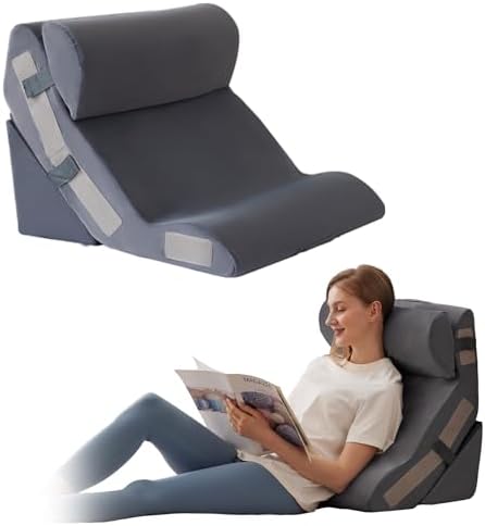 3PCS Orthopedic Bed Wedge Pillow Set for Sleeping, Sitting up in Bed, 6-in-1 Foam Wedge Pillow for Acid Reflux & Back Pain Relief, Post Surgery Pillows for GERD & Snoring, Plush Grey