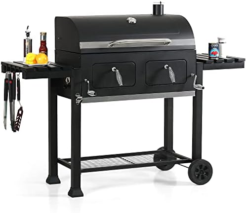 Captiva Designs Extra Large Charcoal BBQ Grill with Oversize Cooking Area(794 SQIN), Outdoor Cooking Grill with 2 Individual Lifting Charcoal Trays and 2 Foldable Side Tables