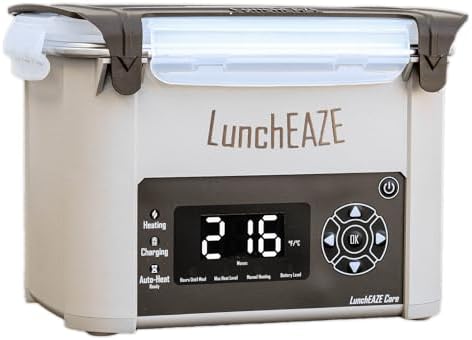 LunchEAZE Core Gen 2 Cordless Heated & Electric Lunch Box – Battery-Powered, 4-Cup Capacity, 220°F, Automatic Scheduled Heating for Hot Meals Anywhere