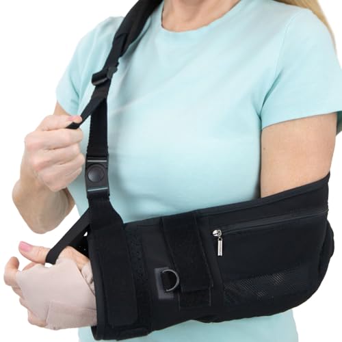 Vive Medical Arm Sling for Shoulder Injury (Left or Right)- Shoulder Immobilizer for Broken Arm, Rotator Cuff, Elbow, Clavicle - Support Holder Brace For Men & Women- Adjustable Strap, Side Pocket (Black)